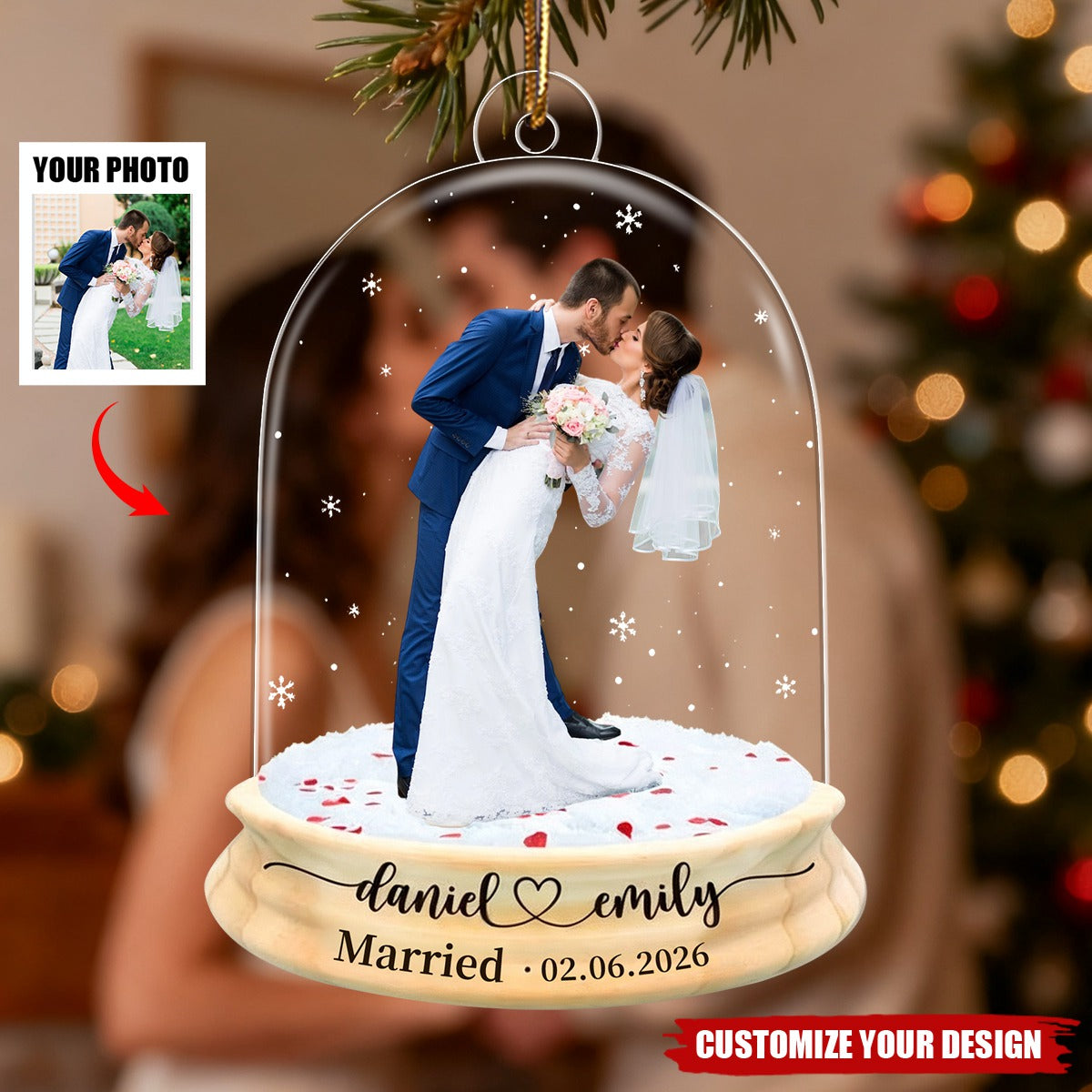 Personalized Proposal Photo Engagement Ornament, Wedding Decor Gift For Couple