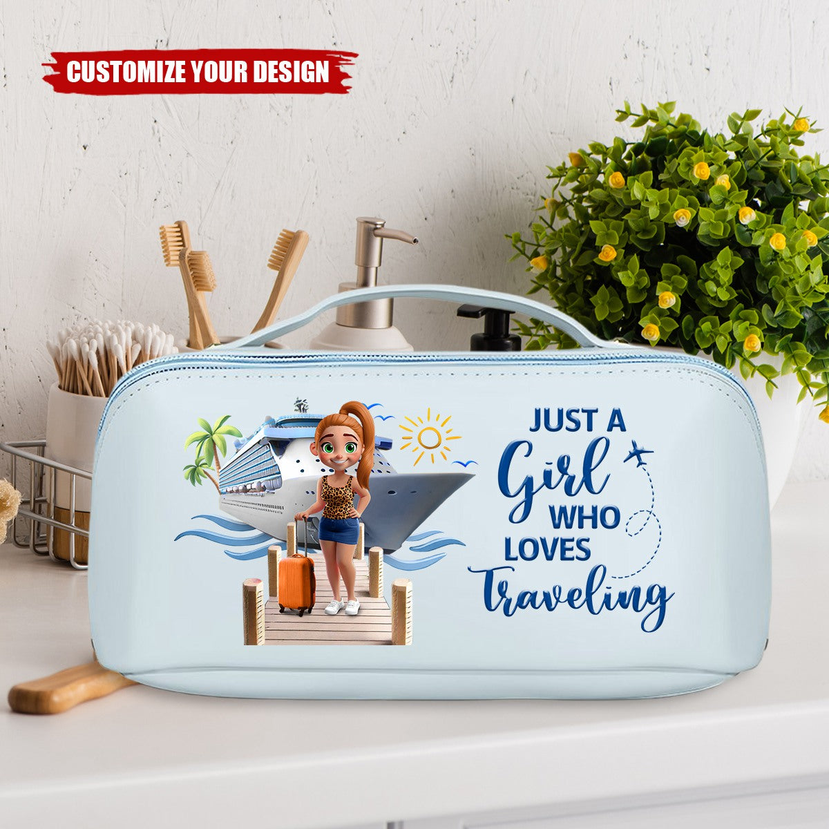 Travel All My Cruise Crap - Personalized Leather Makeup Bag