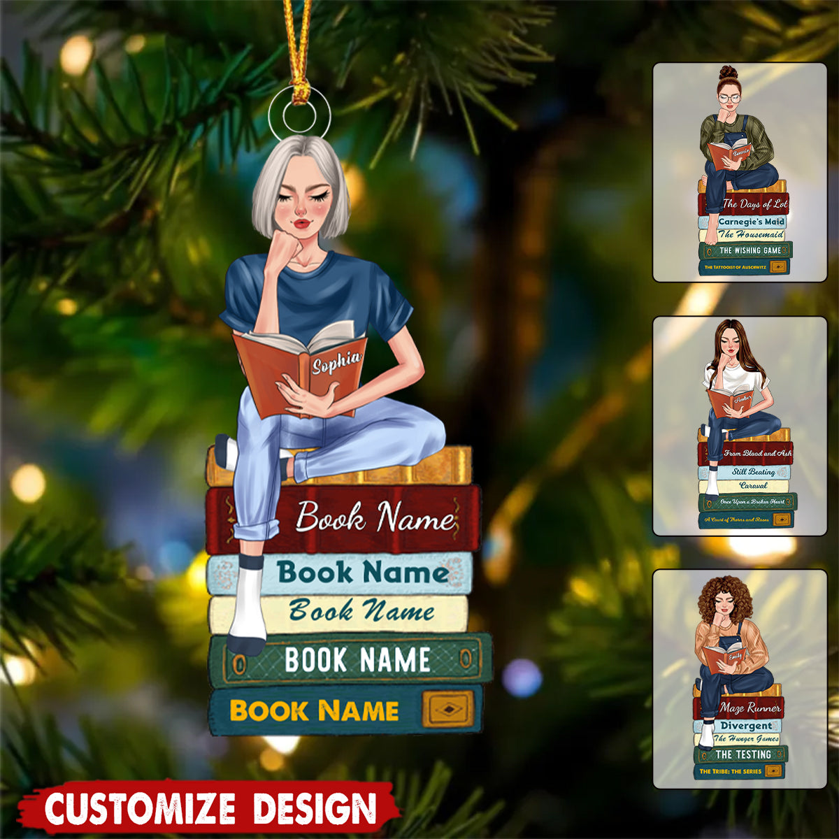 Girl Reading Book - Personalized Acrylic Ornament - Gift For Reading Lovers