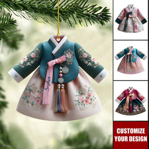 Personalized Korean Hanbok Dress Acrylic Ornament, Custom Cultural Holiday Keepsake