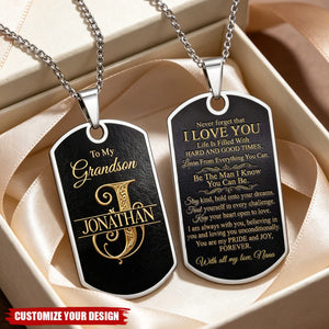 Personalized To My Grandson Engraved Dog Tag Necklace, Custom Name Stainless Steel Keychain
