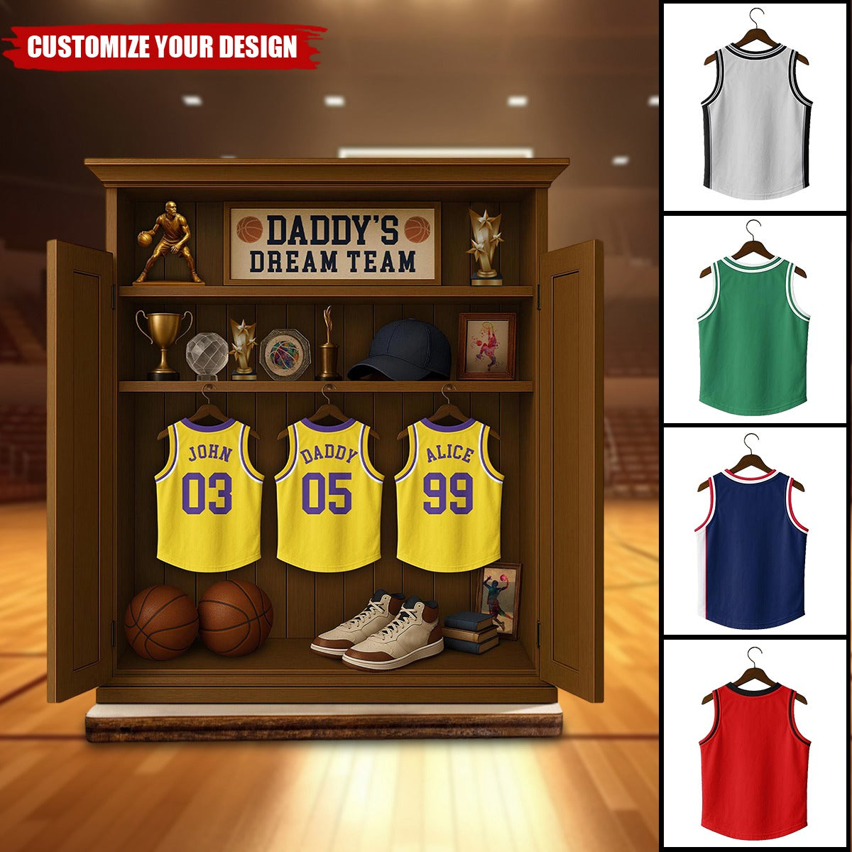 Personalized Daddy's Dream Team Basketball Jersey 2-Layered Wooden Plaque-Father’s Day Gift For Sports Dad