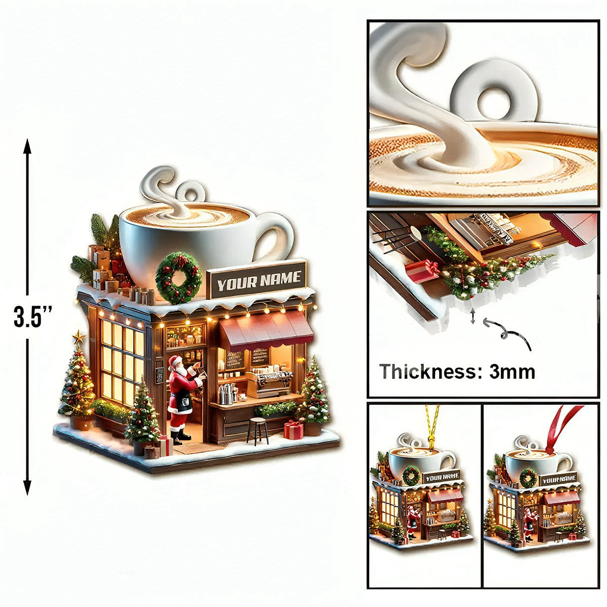 Custom Name Coffee Shop Ornament, Coffee Love Christmas Gift