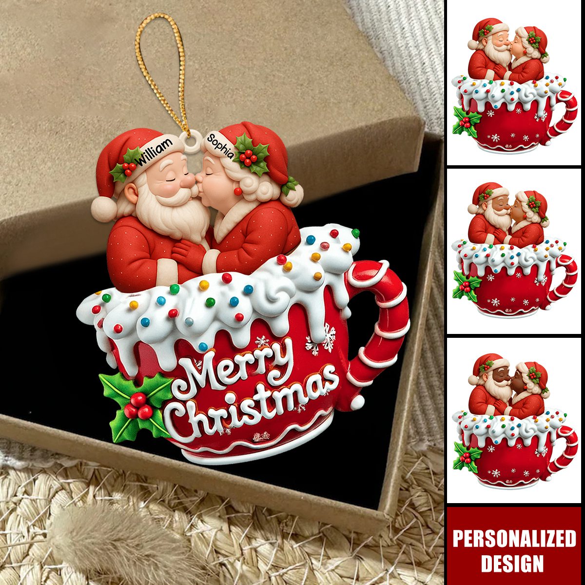 Growing Old Together-Personalized Santa Couple Acrylic Ornament