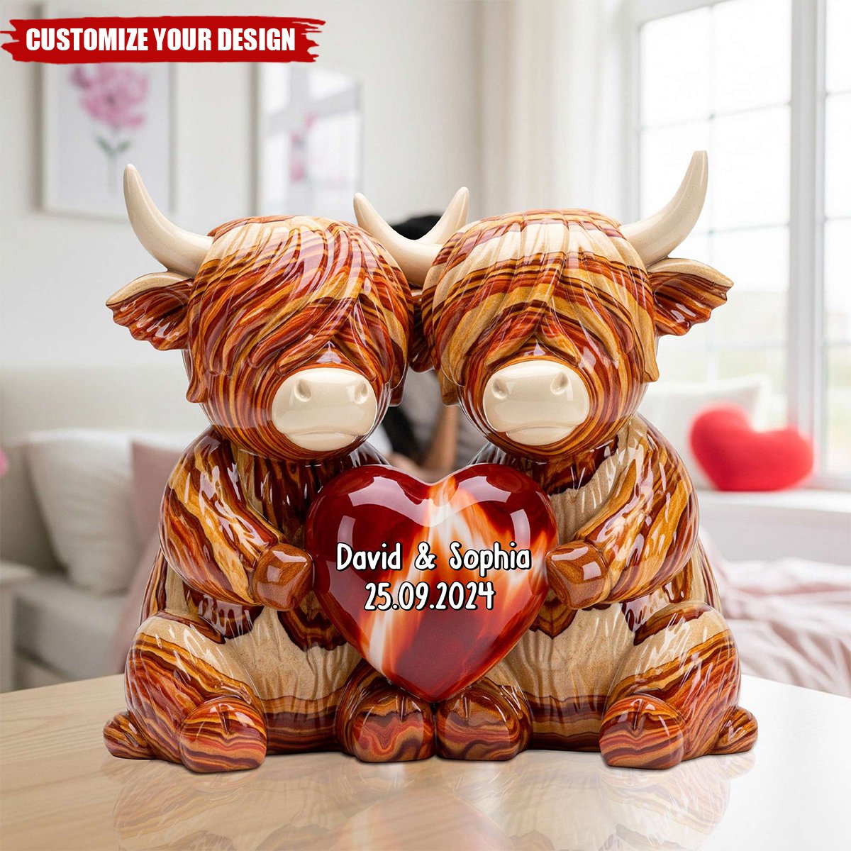 Personalized Highland Cow Couple Acrylic Plaque - Gift For Husband Wife, Anniversary