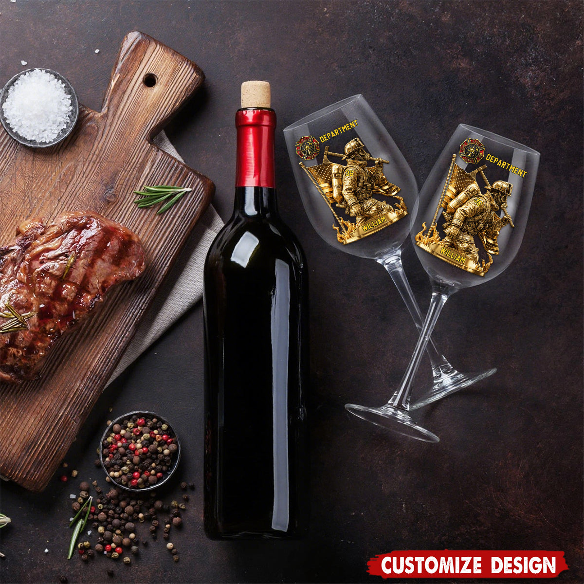 Personalized Proud Firefighter American Glass - Custom Wine Glass With Long Stem For Fireman