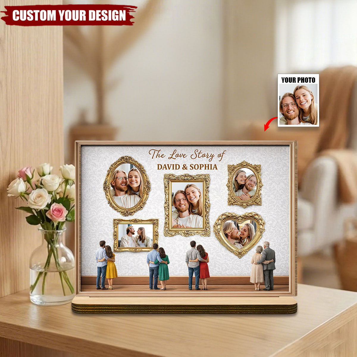The Love Story Of Ornate Frame Plaque,Personalized Wood Plaque,Gift For Couples