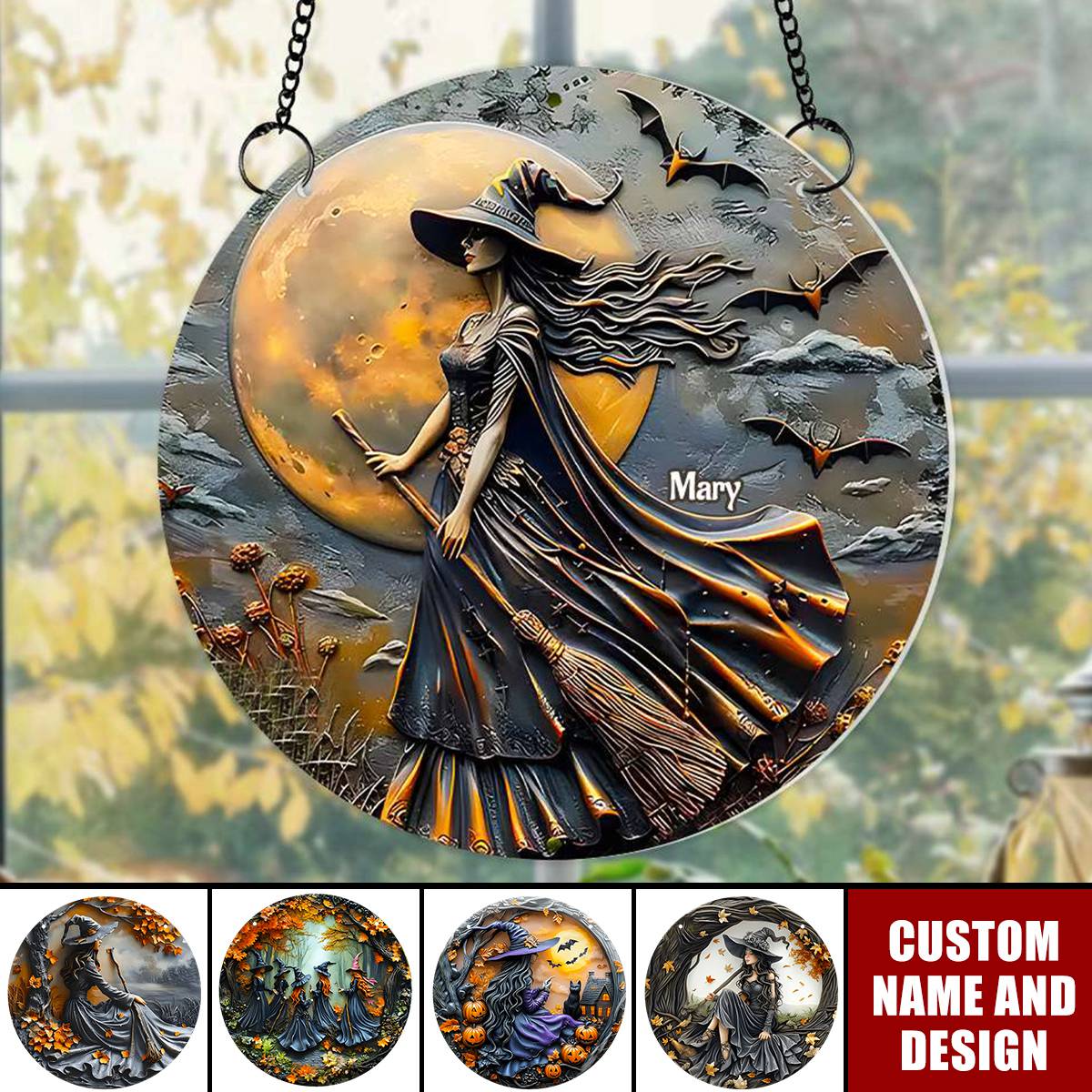 Personalized Halloween Gifts For Witch Lovers Suncatcher Ornament