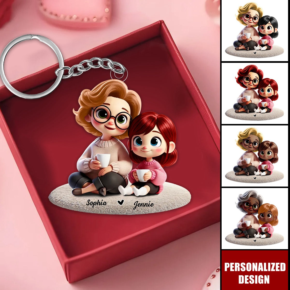 Happy Grandma & Grandkid Sitting-Personalized Keychain-Gift For Mom, For Grandma