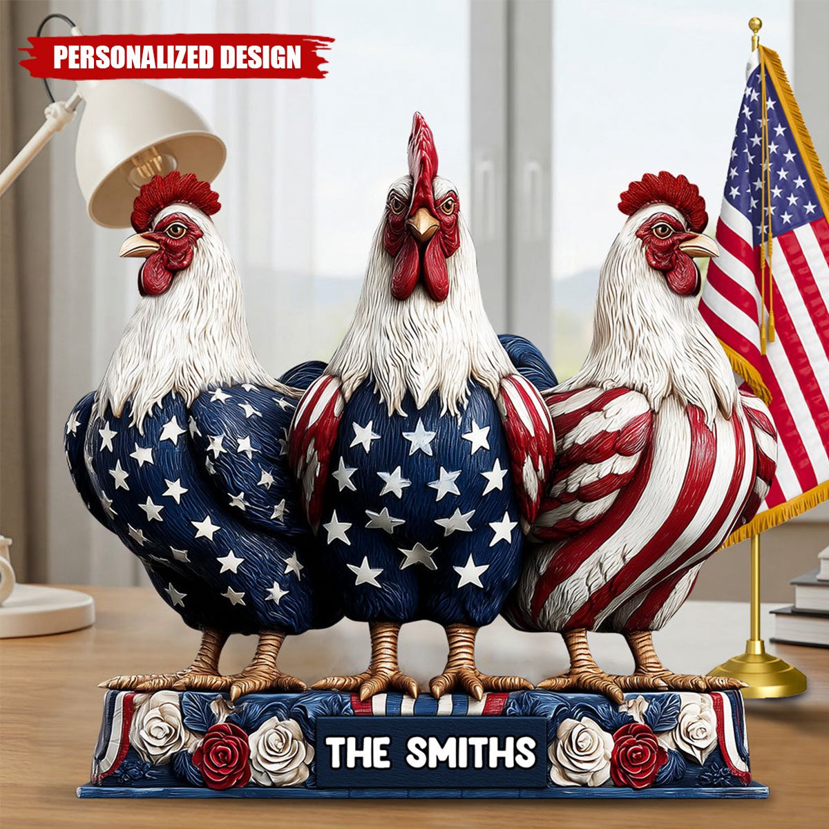 Patriotic Chicken-Personalized Chicken Shaped Acrylic Plaque