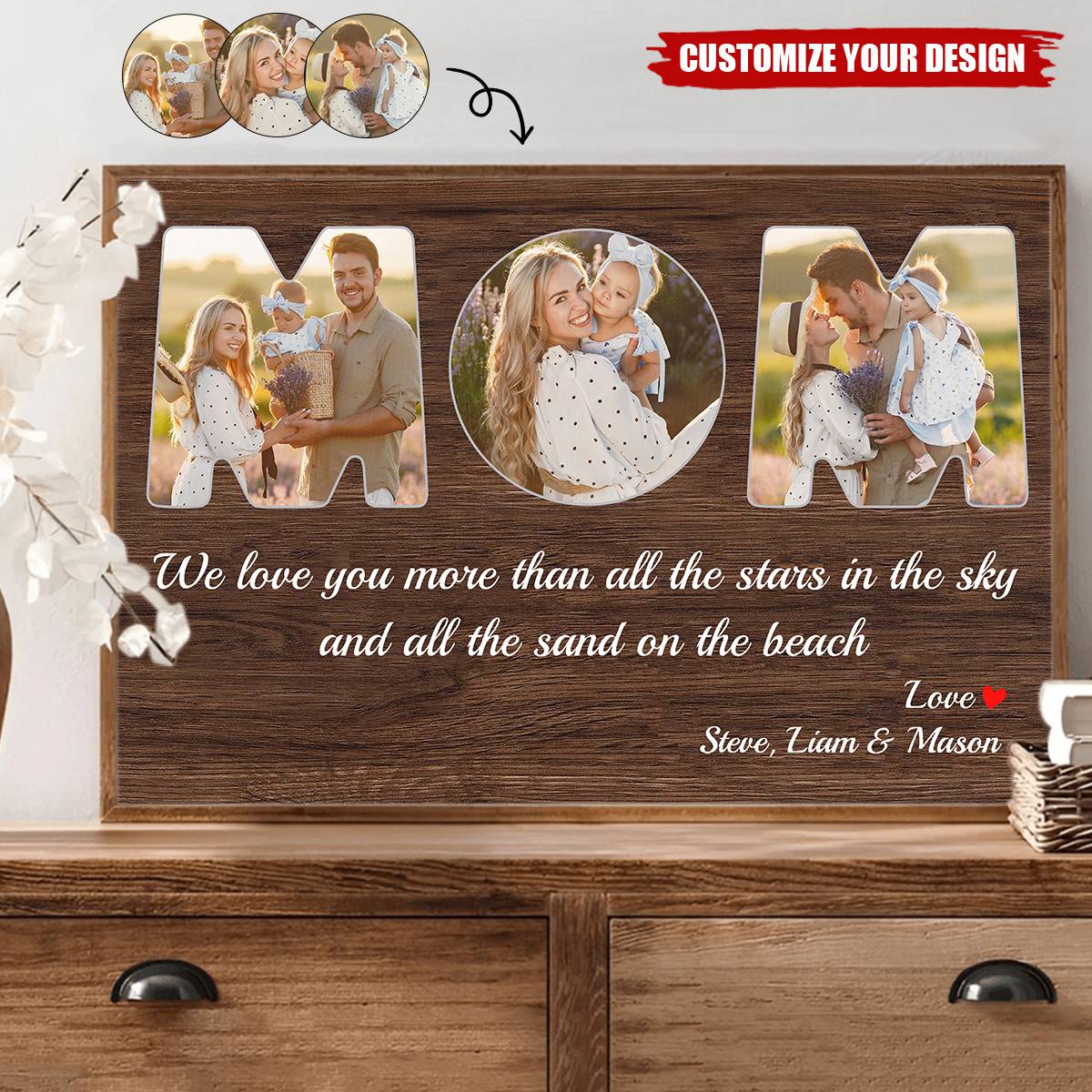 Mom Custom Photo - Personalized Wood Background Horizontal Poster