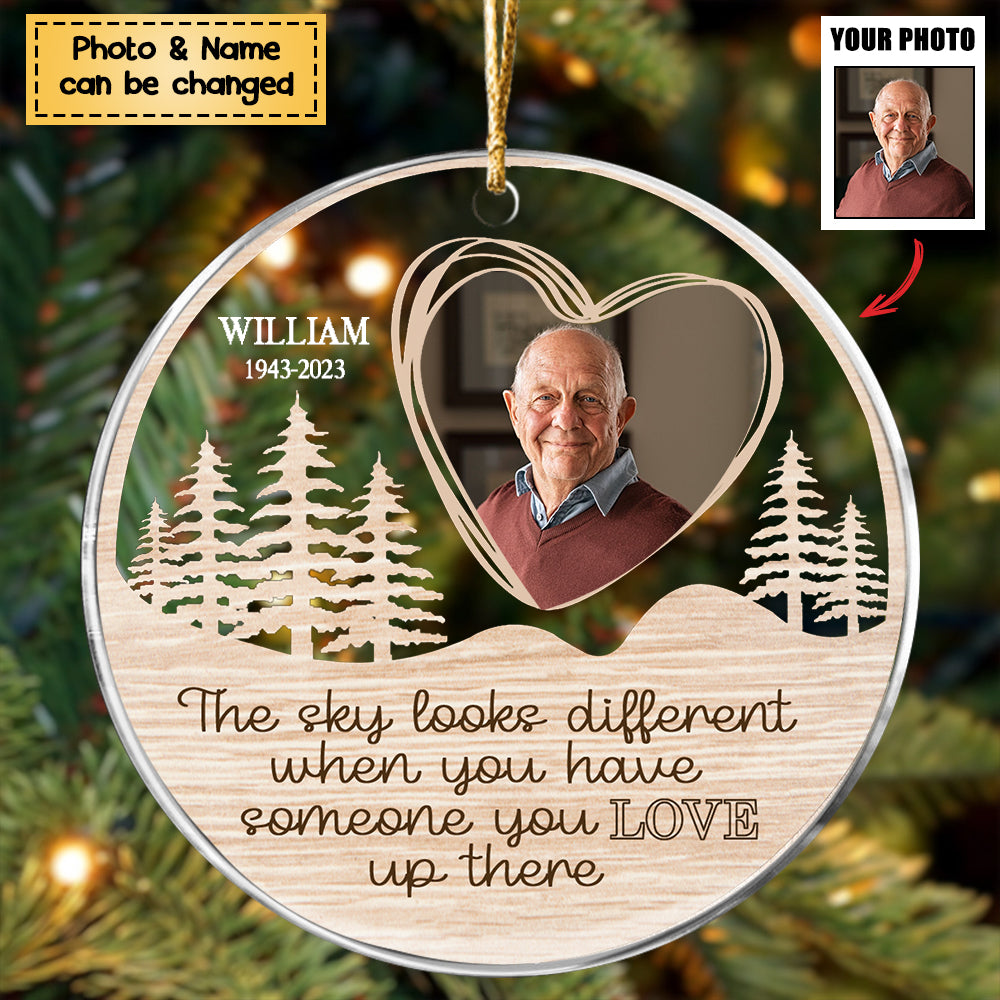 Family - Custom Photo The Sky Looks Different - Personalized Acrylic Circle Ornament