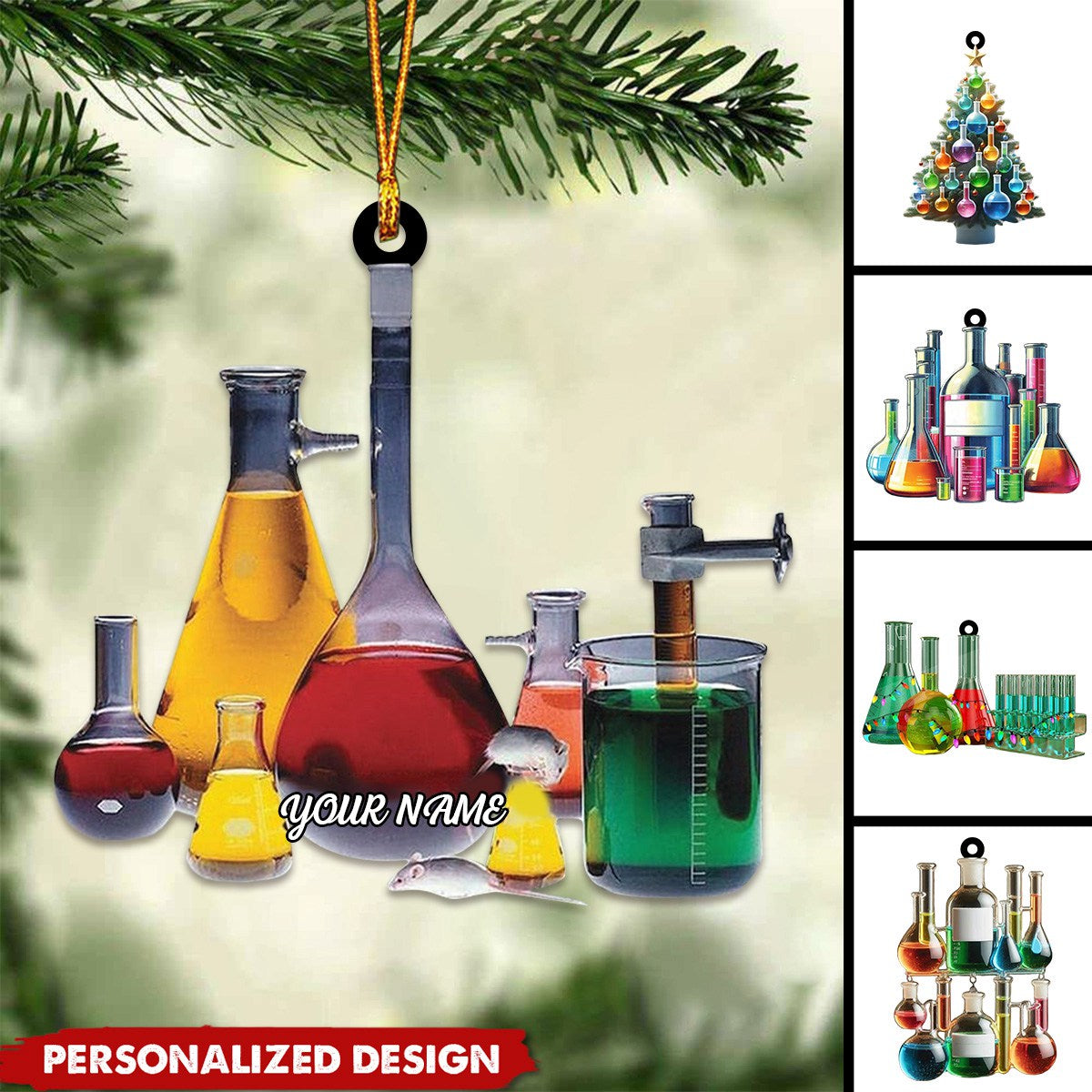 Personalized Chemistry Flask Christmas Ornament, Gift for Scientist, Science Teacher-2024 New Release