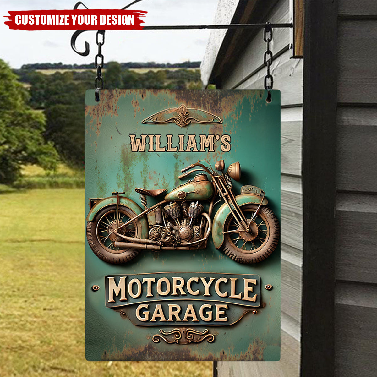 Motorcycle Garage - Personalized Biker Rectangle Metal Sign