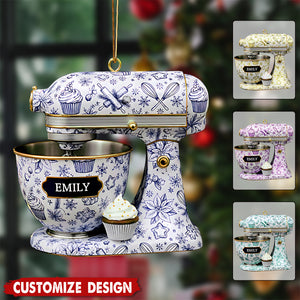 Personalized Toile De Jouy Mixer Christmas Ornament - Gift for Baker And Pastry Chef