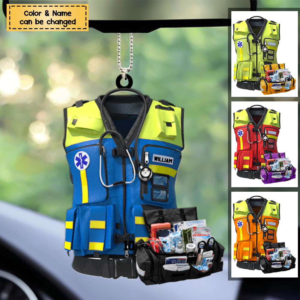 Gift For Paramedic, Emt Paramedic Safety Vest Personalized Flat Acrylic Christmas / Car Hanging Ornament