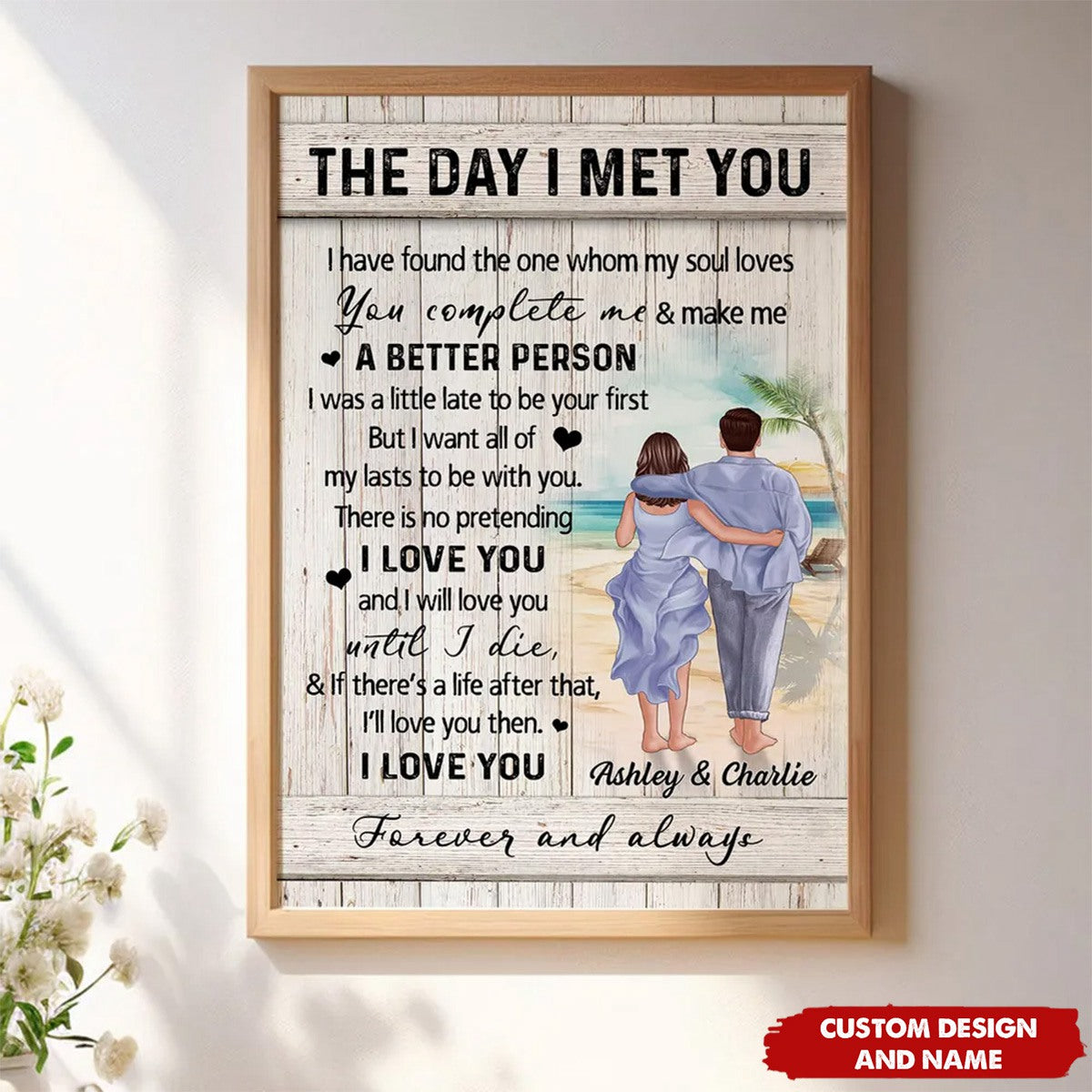 Personalized Couple Walking On The Beach Poster, Heartfelt Gift For Couple