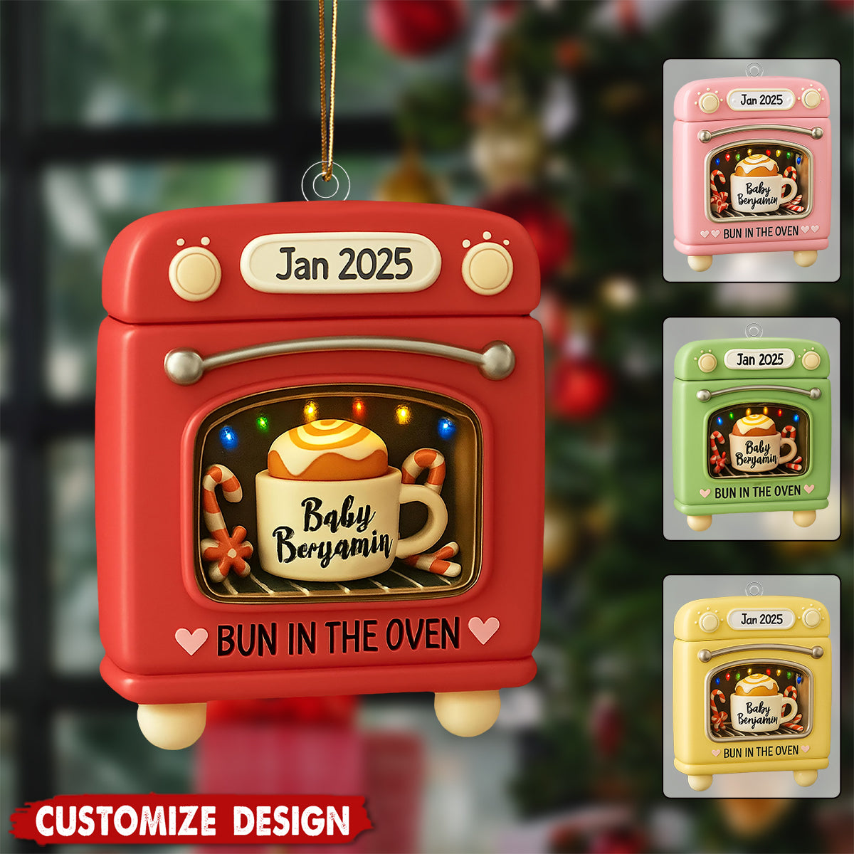 Personalized Pregnancy Announcement Ornament, Bun in Oven Keepsake