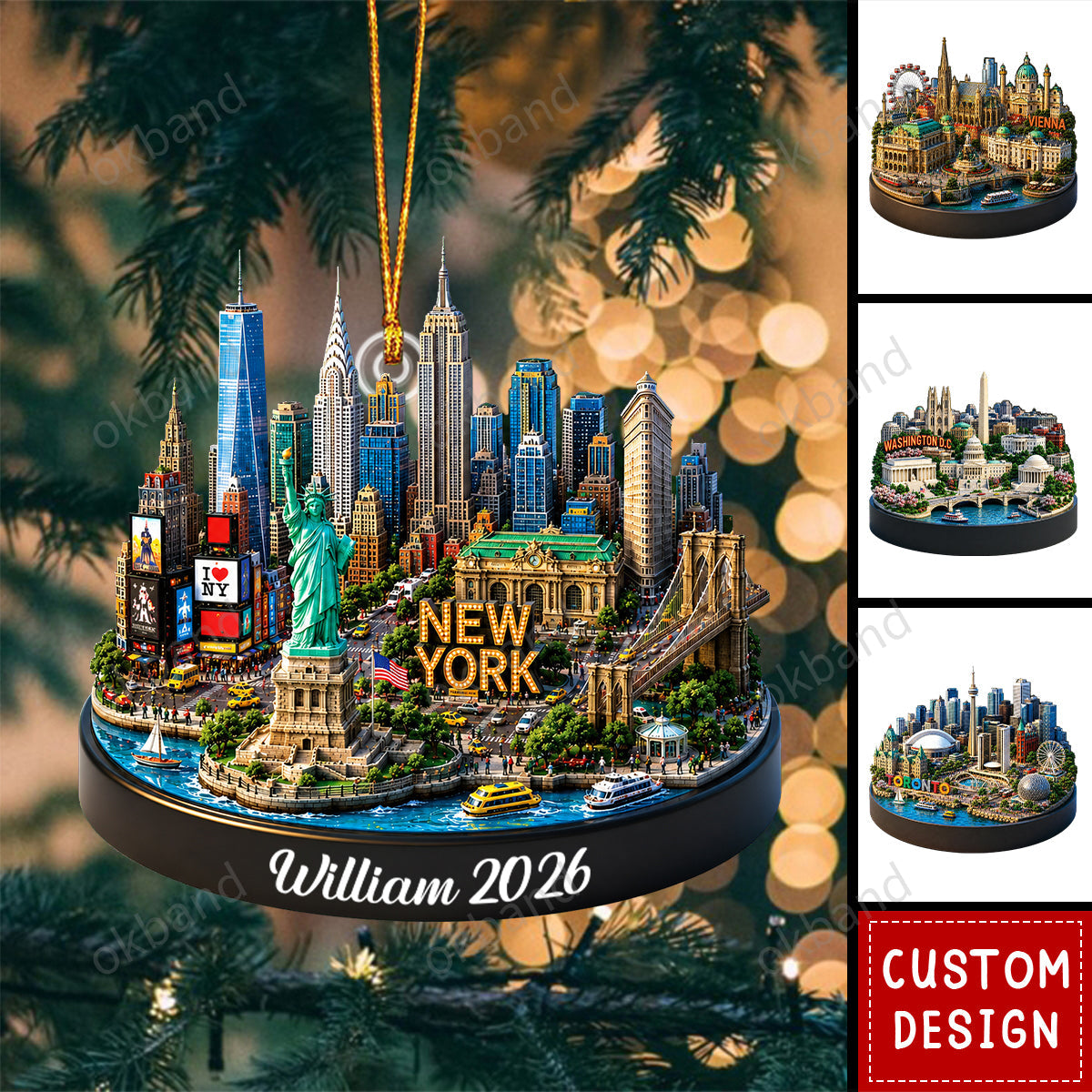 New Release - Personalized World Landmark Christmas Ornament