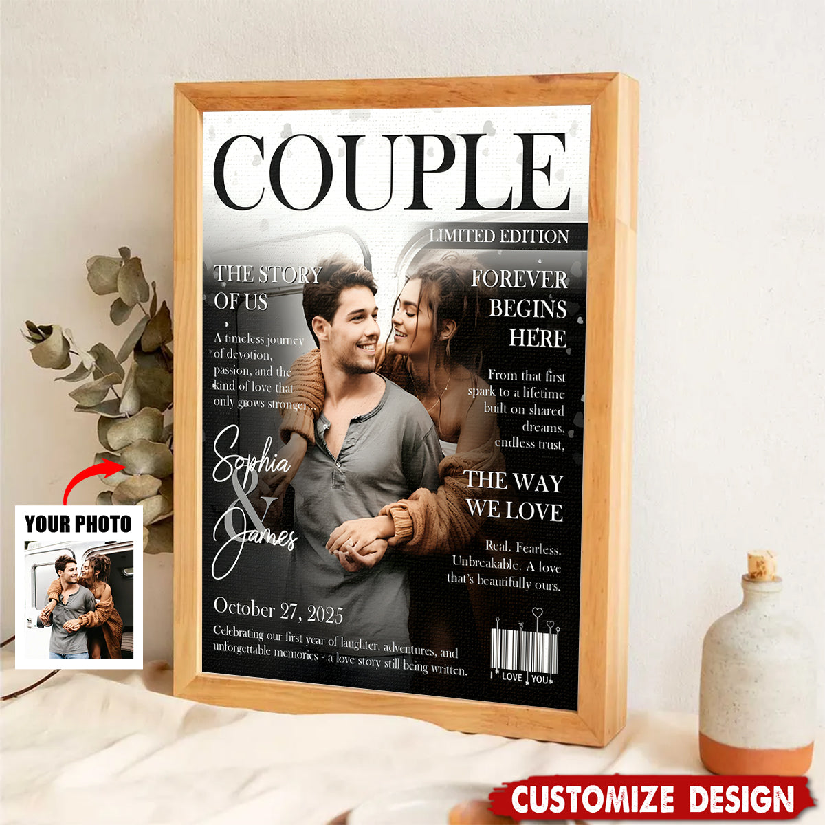 Personalized Love Story Couple Magazine Cover Canvas - Gift For Romantic Couple
