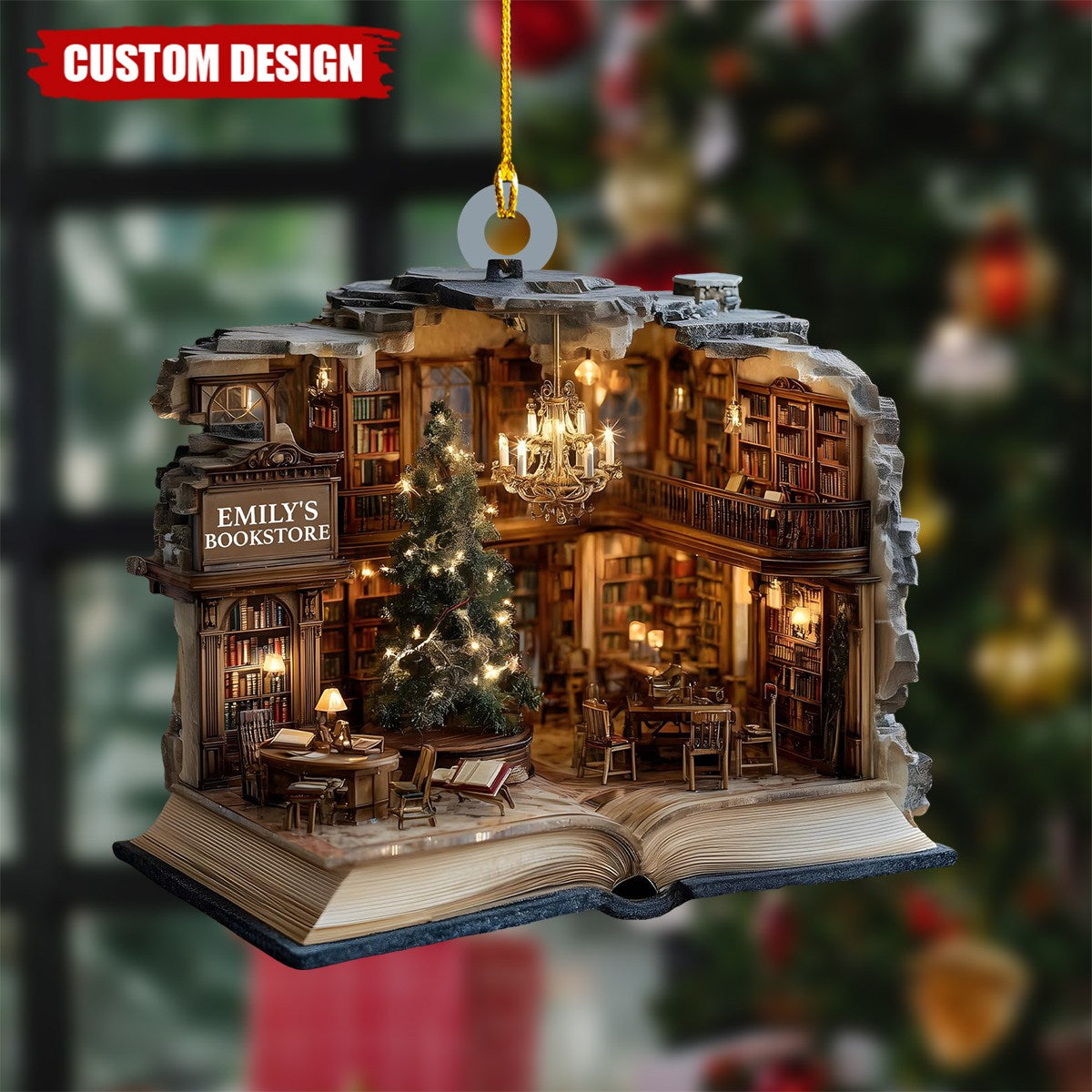 Personalized Book Nook Christmas Ornament - Gift For Book Lover