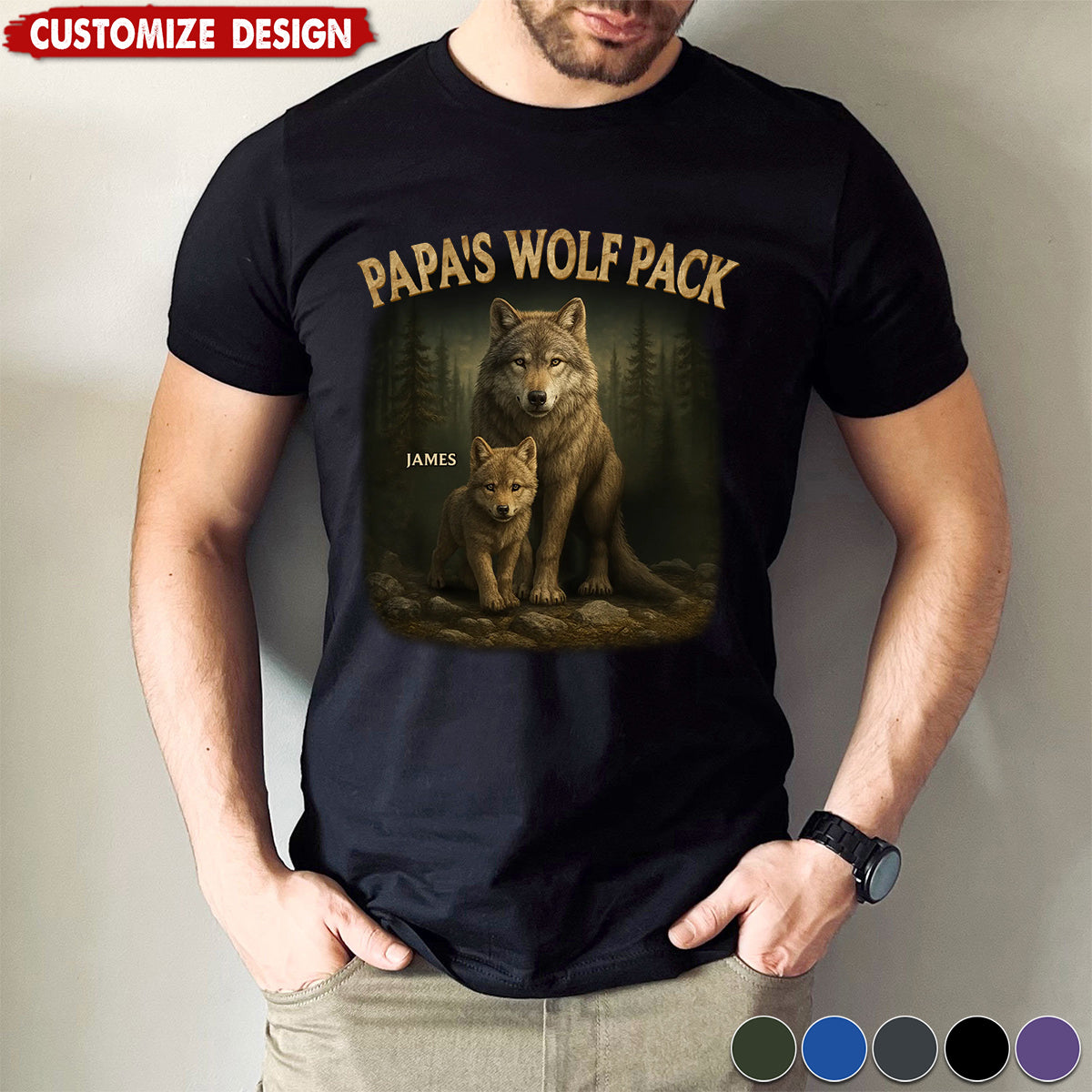 Papa's Wolf Pack - Family Personalized Unisex T-shirt - Father's Day, Gift For Dad, Grandpa