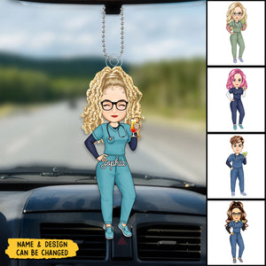 Nurse Cartoon Vector - Gift For Nurse - Personalized Acrylic Car Hanger