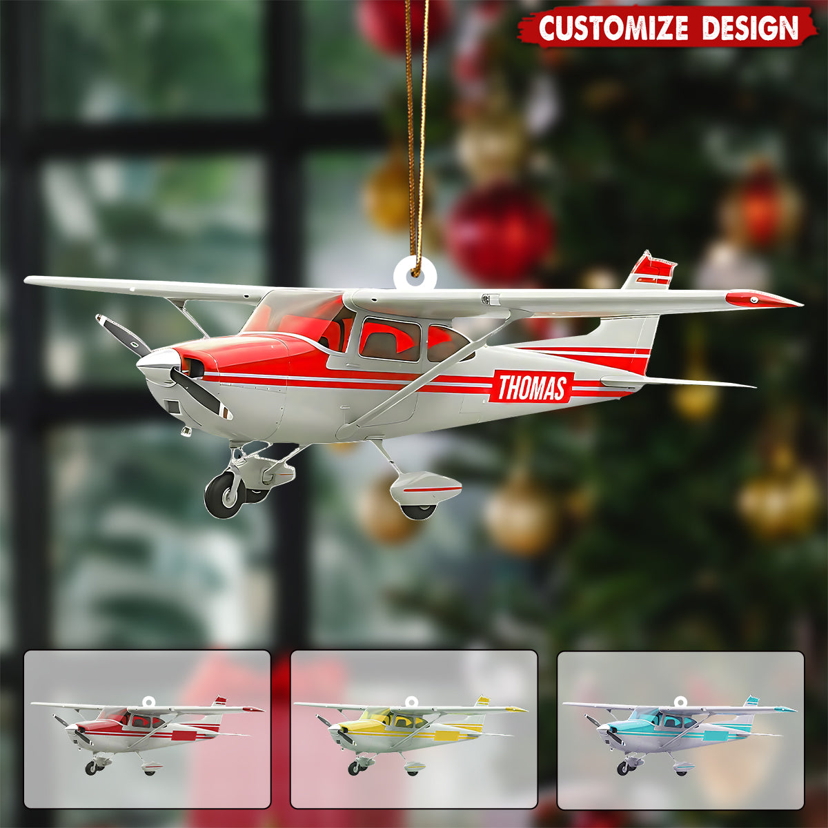 Personalized Airplane Christmas Ornament - Gift for Travelers, Aviators & Helicopter Lovers