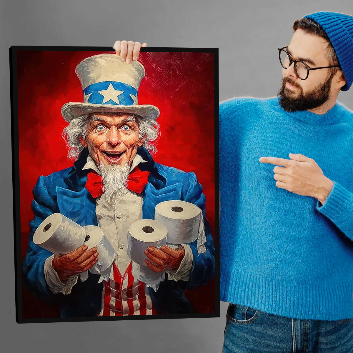 July 4th Toilet Canvas Poster,Patriotic Toilet Paper Poster Print, Novelty Wall Art Decor