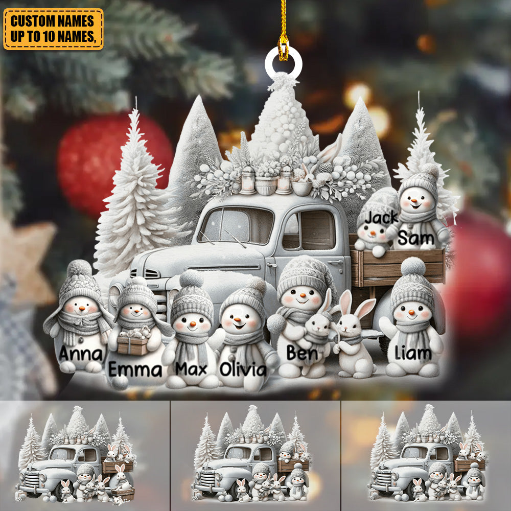 Little Snowmen White Christmas Truck Personalized Acrylic Ornament