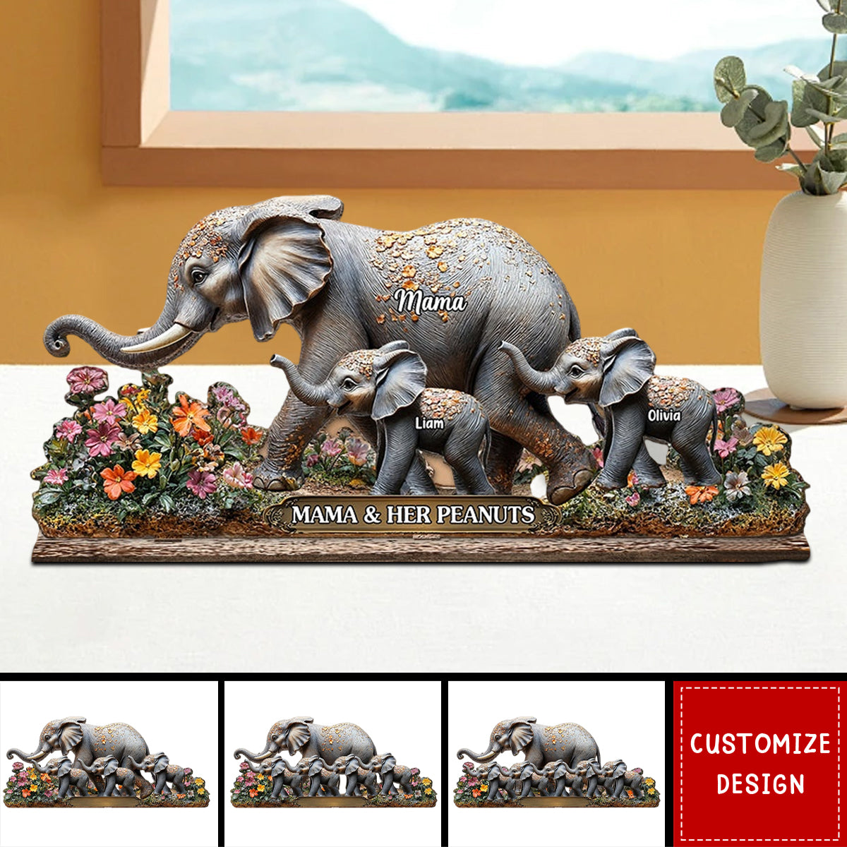 Mama And Her Peanuts - Personalized Elephant 1 Layered Big Freestanding