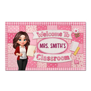 Pastel Floral Teacher Welcome To Classroom - Personalized Doormat - Back To School Gift