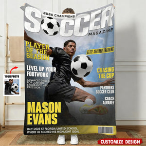 Personalized Soccer Magazine Cover Blanket - Gifts For Soccer Player