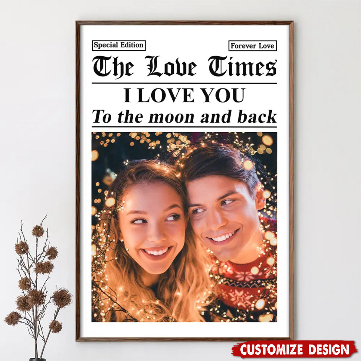 Personalized The Love Times Newspaper Themed Romantic Couple Poster -  Gift for Couples