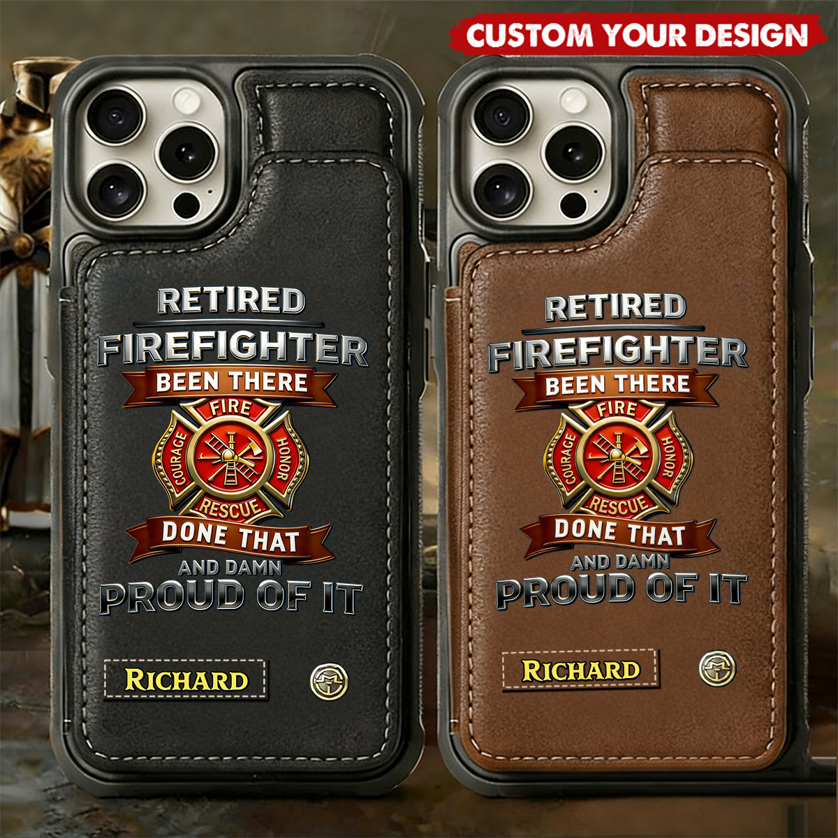 Personalized Retired Firefighter Wallet Phone Case