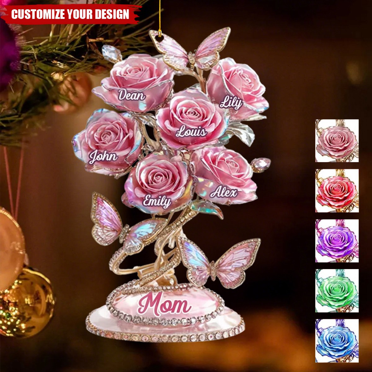 Each Rose Holds A Piece Of Your Heart - Personalized Butterfly Acrylic Ornament