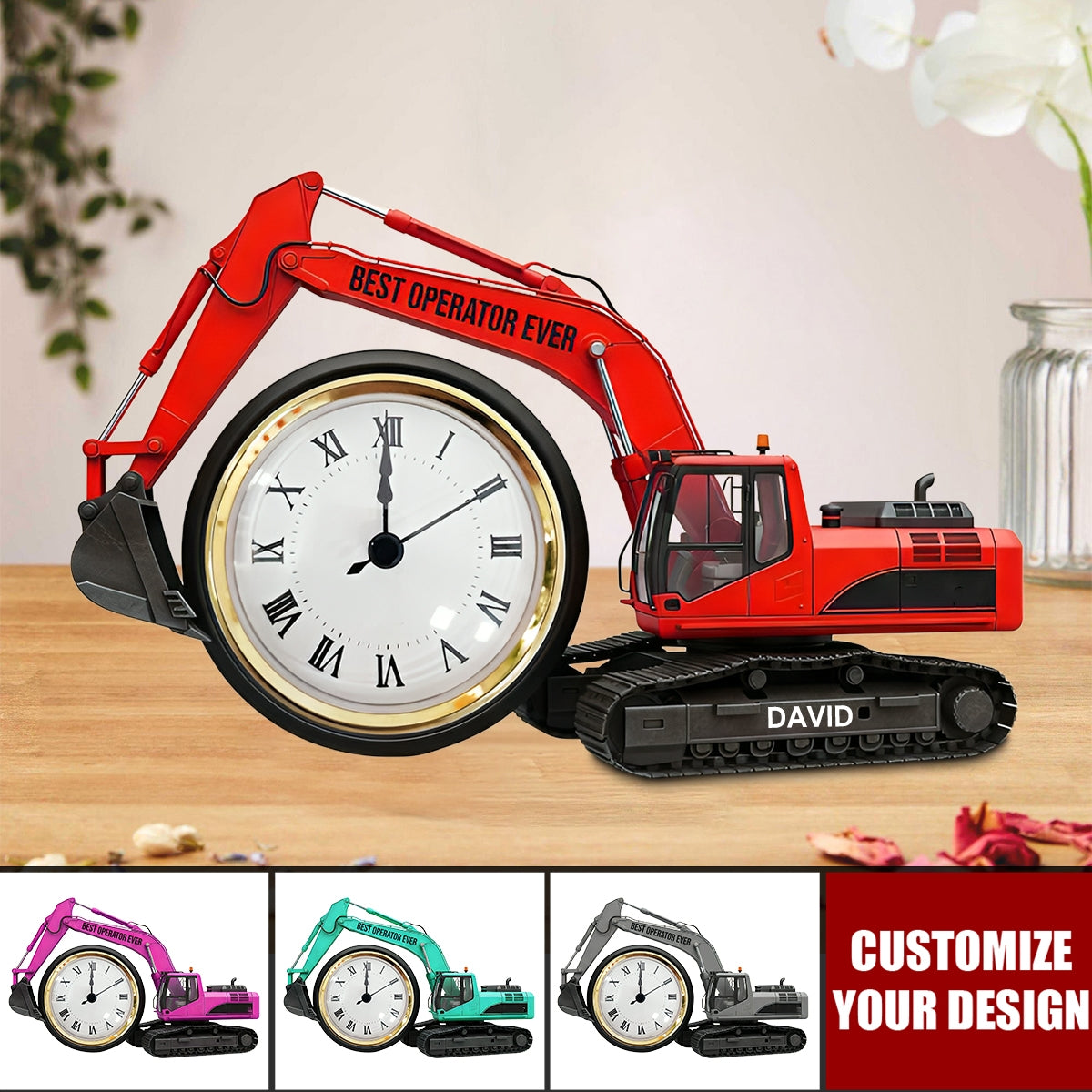 Excavator Desk Clock Plaque - Personalized Gifts For Operator