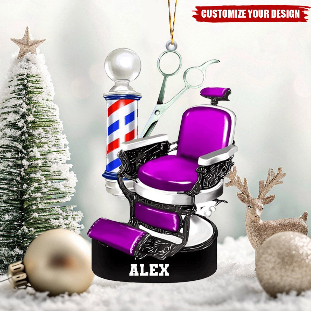 Personalized  Barber Chair Christmas Ornament - Gift For Barber