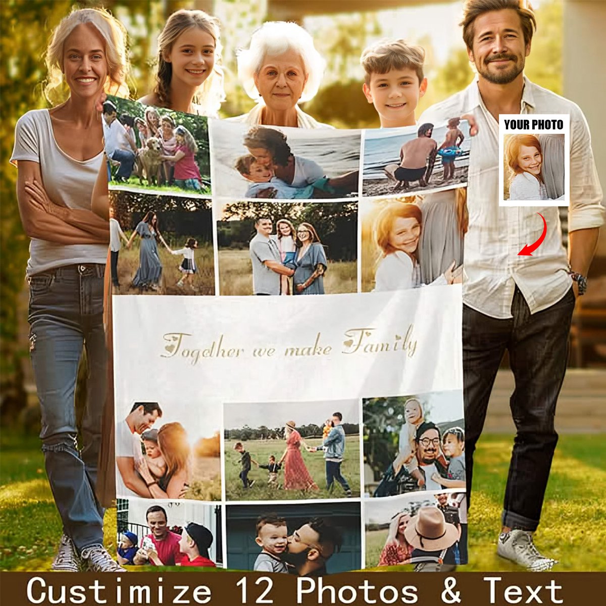 Personalized 12 Photos Collage Super Soft Blanket with Text  Mother's Day Gift for Family Friend