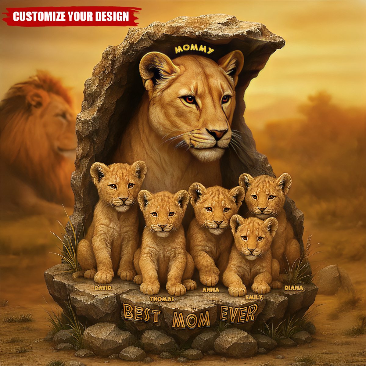 Personalized Gift For Mom Plaque, Lion Mom & Little Cubs