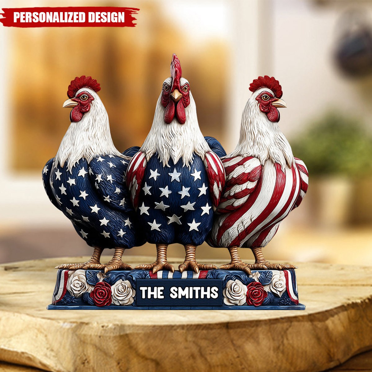 Patriotic Chicken-Personalized Chicken Shaped Acrylic Plaque