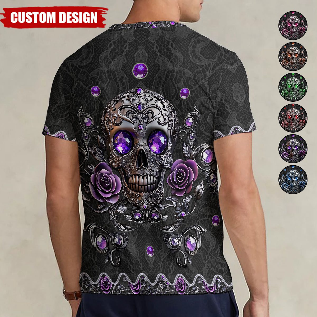 Beautiful Skull And Roses - Personalized Skull Fully Printed V-Neck T-Shirt