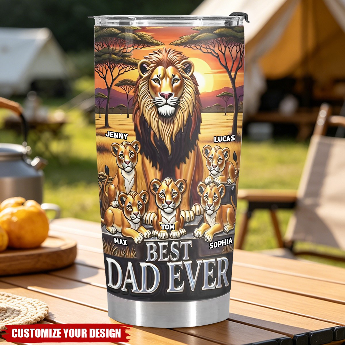 Bold Lion Best Dad Ever Personalized Name Tumbler, Father's Day Gifts
