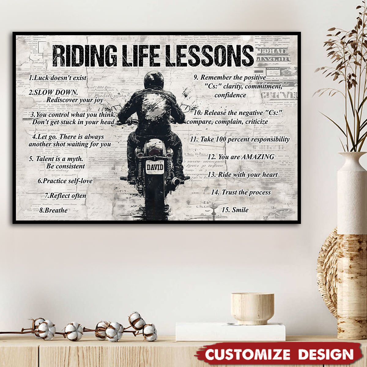 Personalized Motivational Quote Riding Life Lessons Poster - Gift For Biker