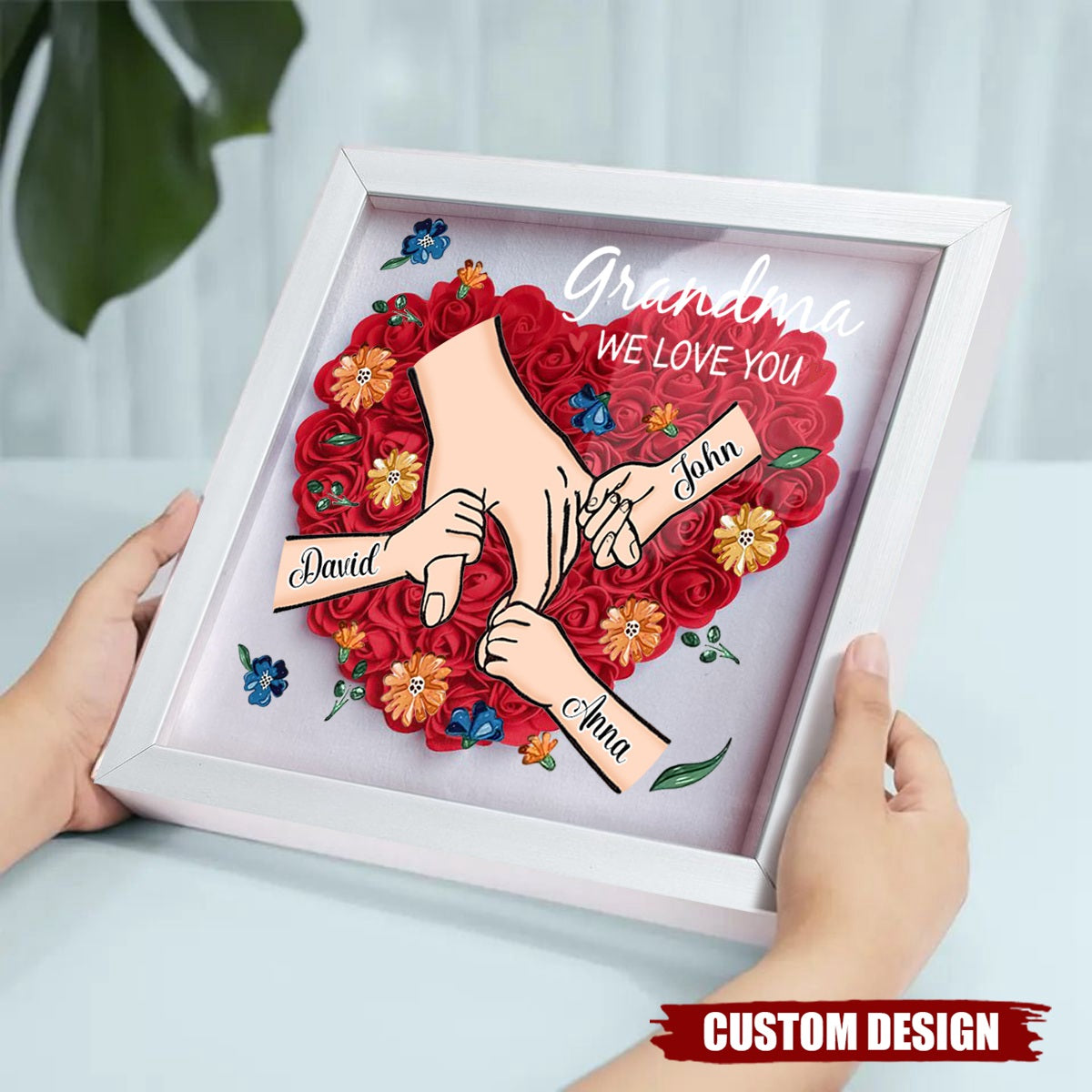 Grandma We Love You - Personalized Flower Shadow Box With Name, Mother's Day Gift