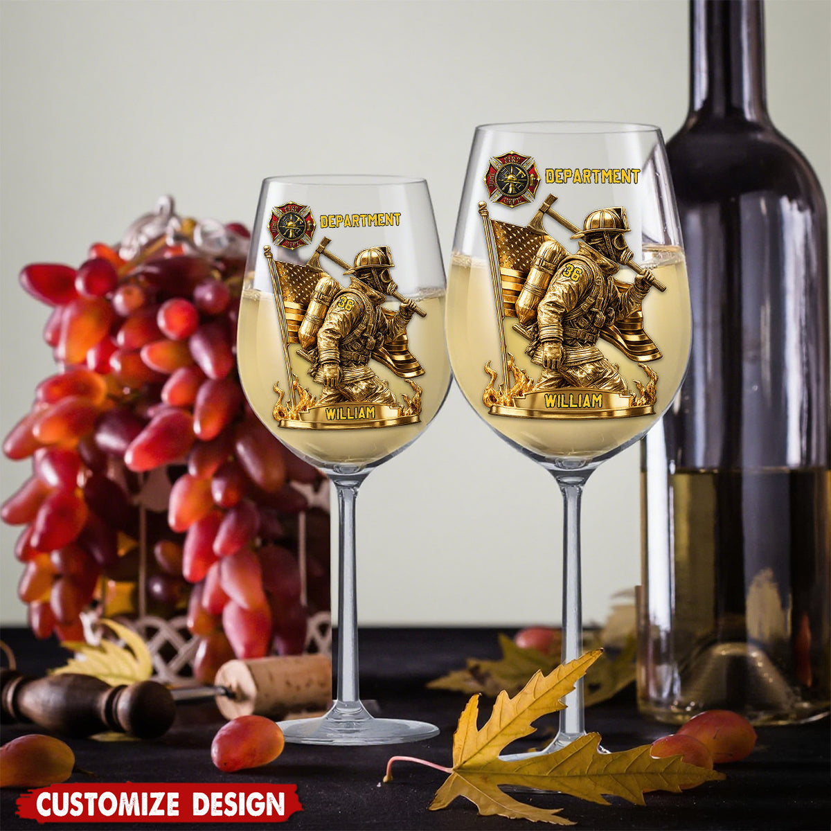 Personalized Proud Firefighter American Glass - Custom Wine Glass With Long Stem For Fireman