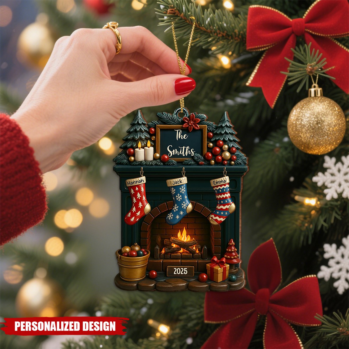 Holiday Gatherings-Personalized Family Name Wood Ornament