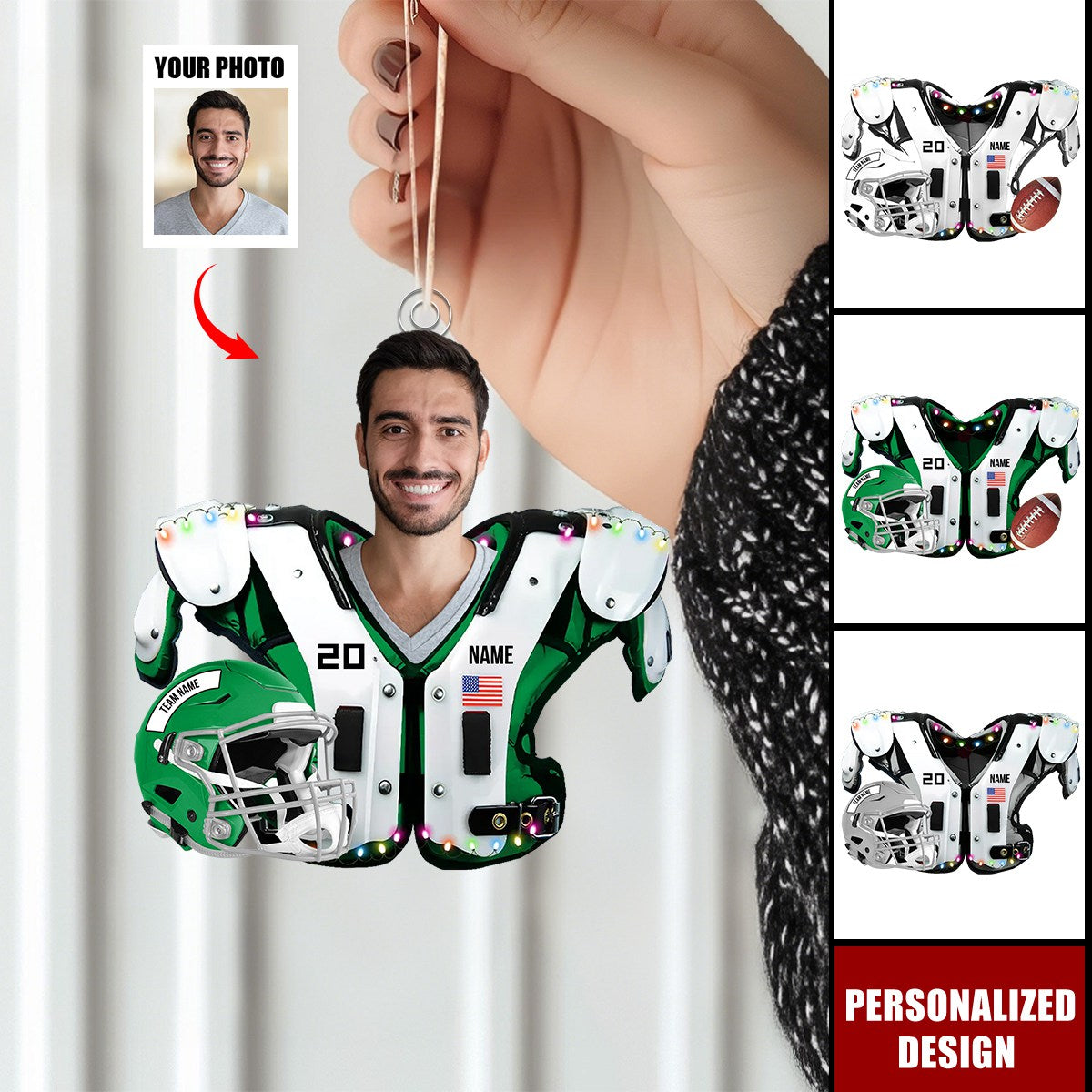 Personalized American Football Upload Image Christmas Ornament-Gift For American Player