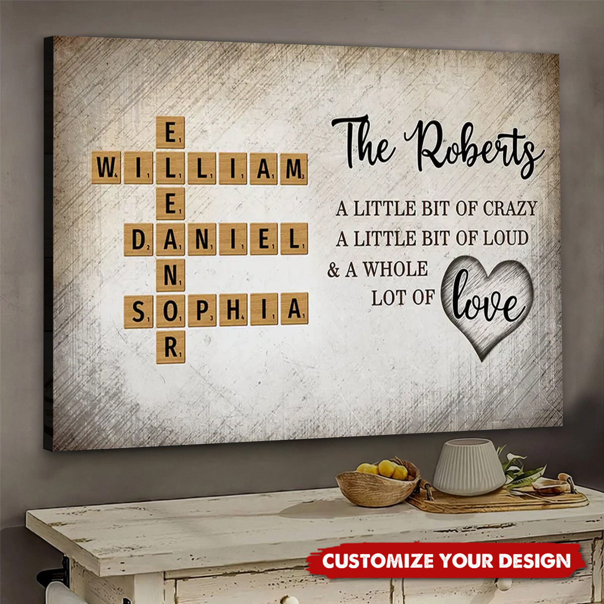 Family Whole Lot Of Love Crossword Puzzle Art - Personalized Horizontal Poster - Gift For Family Members, Mom and Dad