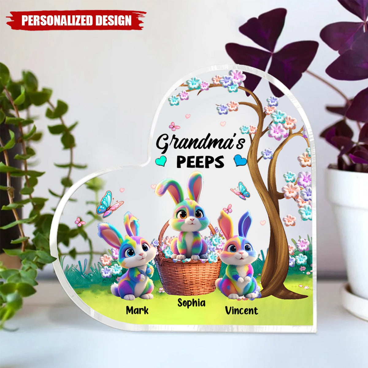 Grandma's Marshmallow Rabbit-Personalized Heart Acrylic Plaque